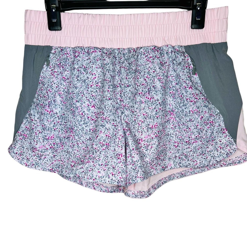 GAP Fit Running Shorts MEDIUM Pink Colorblock Floral Gray Athletic Fitness Gym